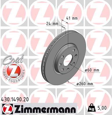 ÖN FREN AYNASI CORSA C - COMBO C (01>11) MERIVA A (03>10) TIGRA (04>09) (260x24x4DL HAVALI) - ZIMMERMANN - OEM 95526646