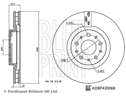 ÖN FREN AYNASI (DİSK) FIAT EGEA 16> 1.0 1.3 MTJ 1.4 1.5 1.6 MTJ (5 BİJON DIŞ:284MM K:24MM ) - BLUEPRINT - OEM 51990127