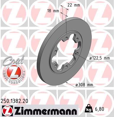 ARKA FREN AYNASI TRANSİT V363 14=> (ÇİFT TEKER) (308x18x122.5x22x6DL) 0986479D43 - ZIMMERMANN - OEM KK312A315BB
