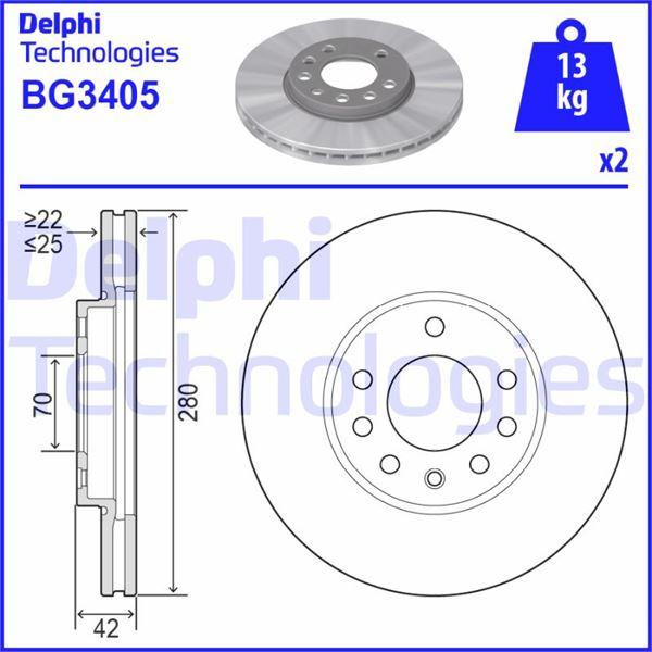 FREN DISKI ON HAVALI ASTRA H 04 > COMBO C 03> MERIVA B 10> ZAFIRA B 05> (280x25x5DL) - DELPHI - OEM 569060