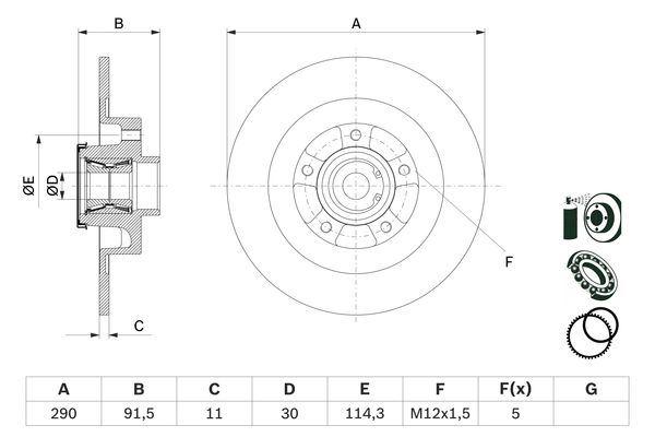 ARKA SAĞ-SOL FREN DISKI RENAULT MEGANE IV 15> SCENIC IV 15> TALISMAN 15> GRAND SCÉNIC IV 16> (290x11x30) 5 delik ABS SENSÖRLÜ RULMANLI - BOSCH - OEM 432021878R