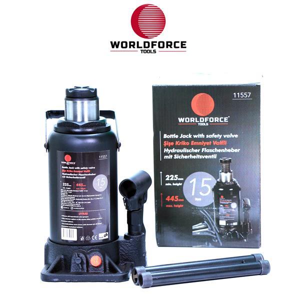 HİDROLİK ŞİŞE KRİKOSU 15 TON 225-445MM (GARAJ EKİPMANLARI) (HIRDAVAT) - WORLDFORCE