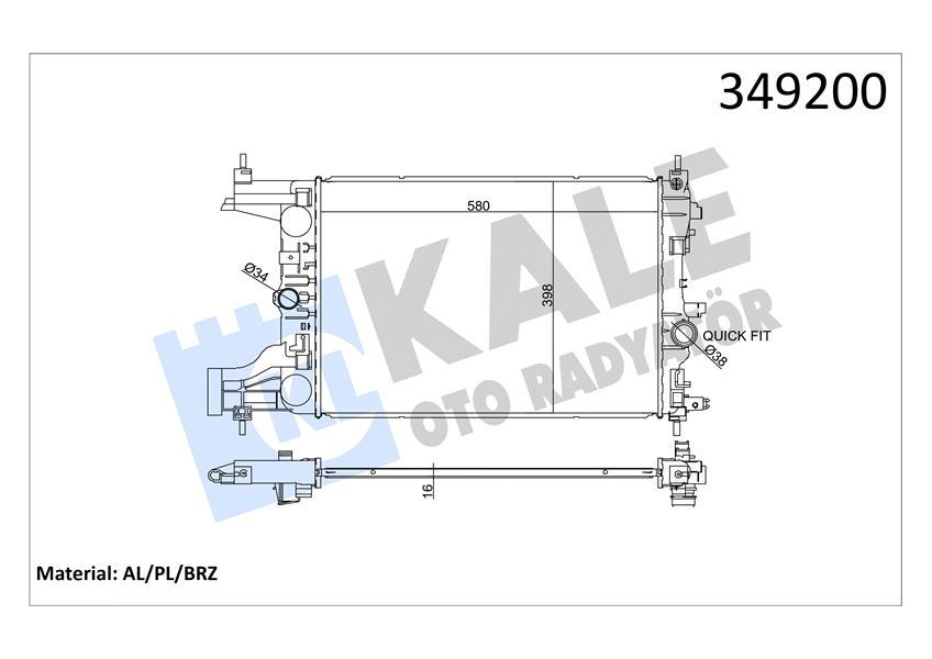 RADYATÖR (MEKANİK) ASTRA J-ZAFIRA TOURER C-CRUZE 1.4-1.6 (AL/PL/BRZ) (580x398x16) - KALE - OEM 39074662