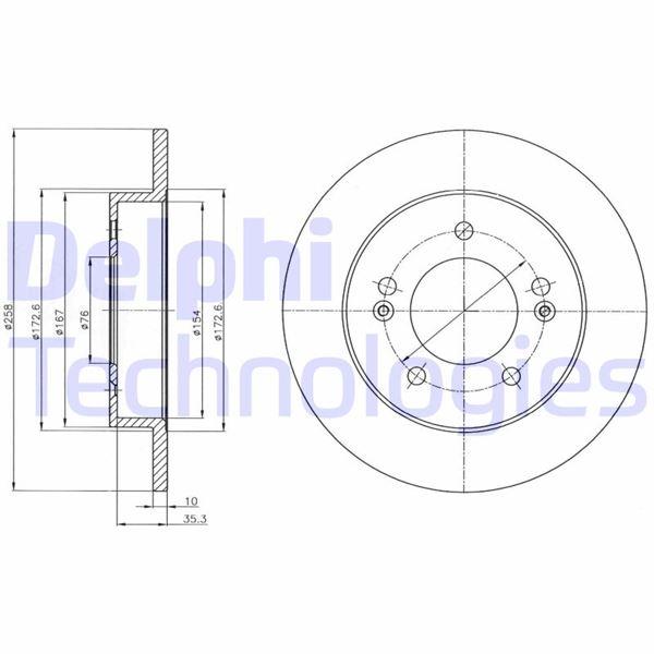ARKA FREN DISKI FREN DISKI CIFTLI PAKET DELIKSIZ HYUNDAI IX20 10> KIA VENGA 09> 258 MM 5 BIJON - DELPHI - OEM 584111P300