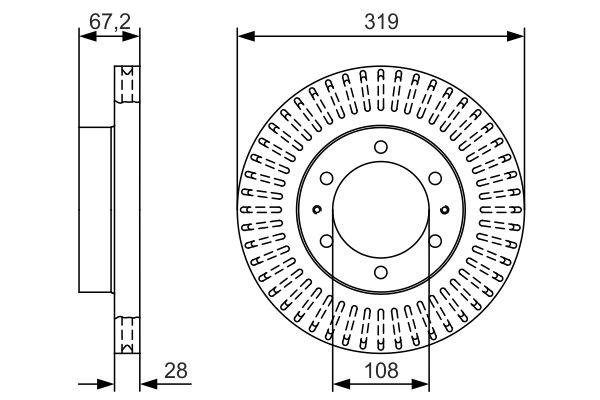 FREN DISKI ON HAVALI 319MM TOYOTA HILUX 2.5 D4D 2005> HILUX VIGO 2015> - BOSCH - OEM 435120K140