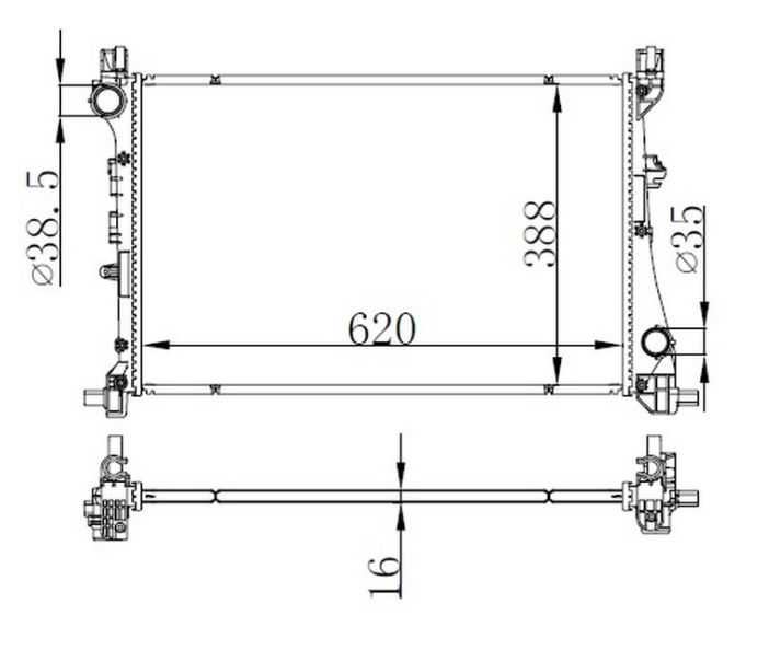MOTOR SU RADYATÖRÜ FIAT EGEA 15> 1.3D MTJ 1.4 (AL-PL-BRAZING) (620x388x16) - GVA - OEM 52052220