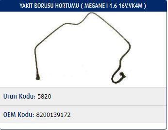 YAKIT HORTUMU CLİO II-III-IV-FLUENCE-KANGOO-MEGANE 1.6 DCI 16V-DOKKER-DUSTER 1.6 DCI - MASTER - OEM 8200139172