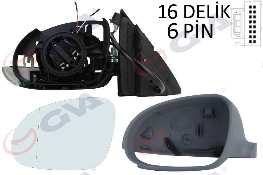 DIŞ DİKİZ AYNASI SOL JETTA 04>GOLF V 05> ELEKTRİKLİ+ISITMALI+SİNYALLİ+ASTARLI+ASFERİK 7 FİŞ VM-381EHPAL - GVA - OEM 1K1857502AR9B9