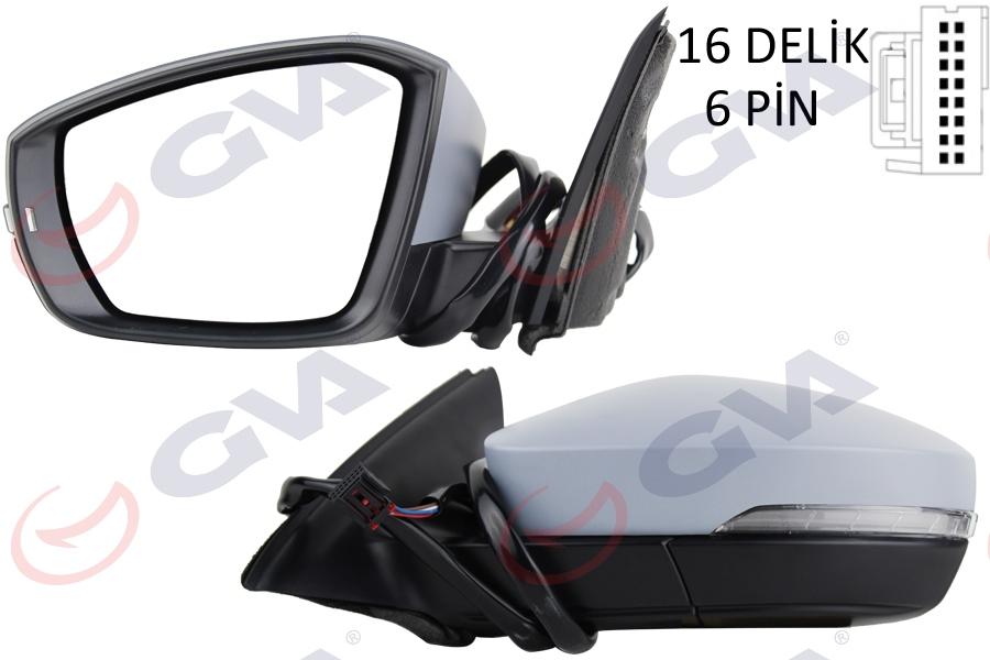 DIŞ DİKİZ AYNASI SOL OCTAVIA 13> ELEKTRİKLİ+ISITMALI+ASTARLI+SİNYALLİ+KONVEKS VM-614EHPL - GVA - OEM 5E1857507N
