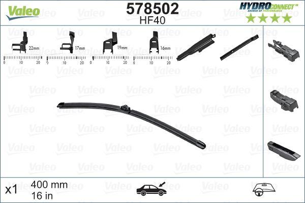 (x) SİLECEK SÜPÜRGESİ ÖN 40cm (X1) MUZ TİPİ (HydroConnect) (ÇOKLU BAĞLANTILI) (ÜNİVERSAL) (HF40) - VALEO - OEM 6423.49