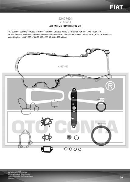 ALT TAKIM CONTASI PALIO-ALBEA-DOBLO-CORSA-ASTRA-COMBO 1.3 MJTD Euro4 (TEFLON KEÇELİ) - OTOCONTA - OEM 71736913