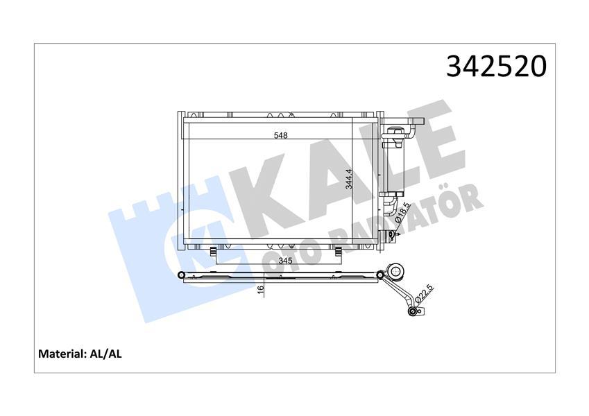 KLİMA RADYATÖRÜ FORD BMAX-FİESTA 08> DİZEL-BENZİNLİ (KURUTUCULU) (548mm-344mm-16mm) - KALE - OEM AV11