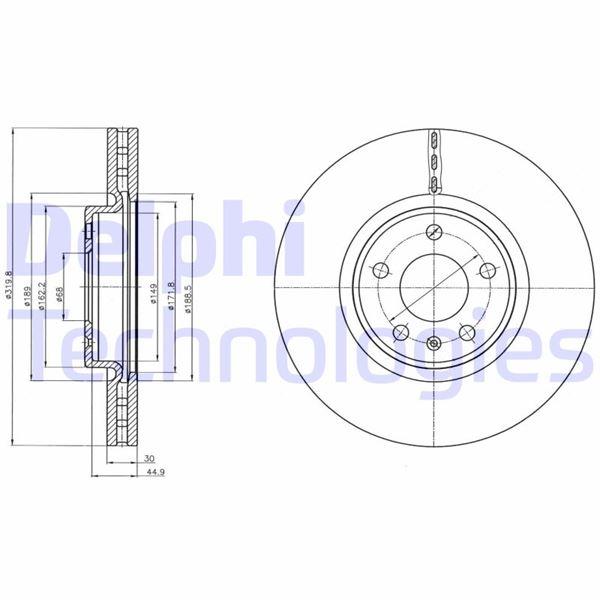 FREN DİSKİ (ÇİFTLİ PAKET) - BOYALI. DELİKLİ ÖN AUDI A5. A6. A7. Q5. S6 06/2007 > - DELPHI - OEM 8R0615301