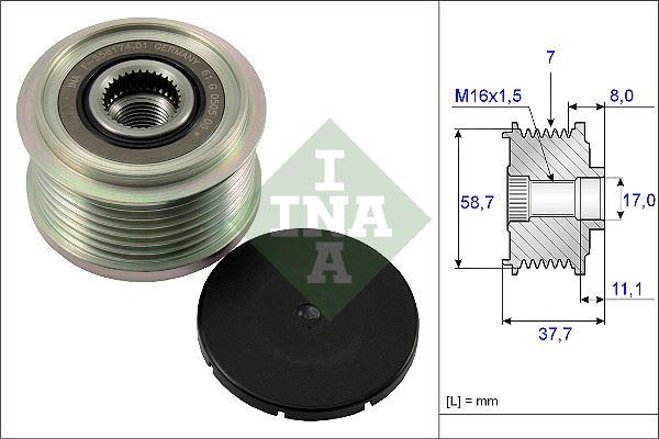 ALTERNATÖR GERGİ KASNAĞI FORD TRANSIT 2.2 155PS 11=> RANGER (TKE) 2.2 155PS 12=> CUSTOM V362 12=> DT244 DEFENDER L316 TOYOTA HILUX 7 (ALT.NO BOSCH 0121615003) - INA - OEM CC1T