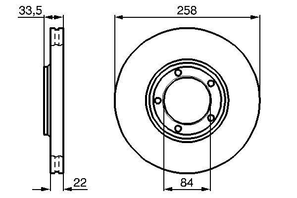 ÖN FREN DİSKİ (HAVA KANALLI) MITSUBISHI L300 2,5L 4D56 8v P15V PANELVAN tüm modeller 86-> (258 çap x 5 bijon) - Adet disk fiyatıdır - BOSCH - OEM MB407030