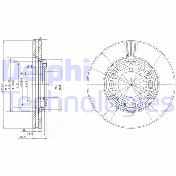 ÖN FREN DİSKİ (HAVA KANALLI) TOYOTA HIACE 2.5L 2KD-FTV KLH12 KLH22 D-4D 06-> (285 çap x 6 bijon) - Takım disk fiyatıdır - DELPHI - OEM 4351226140