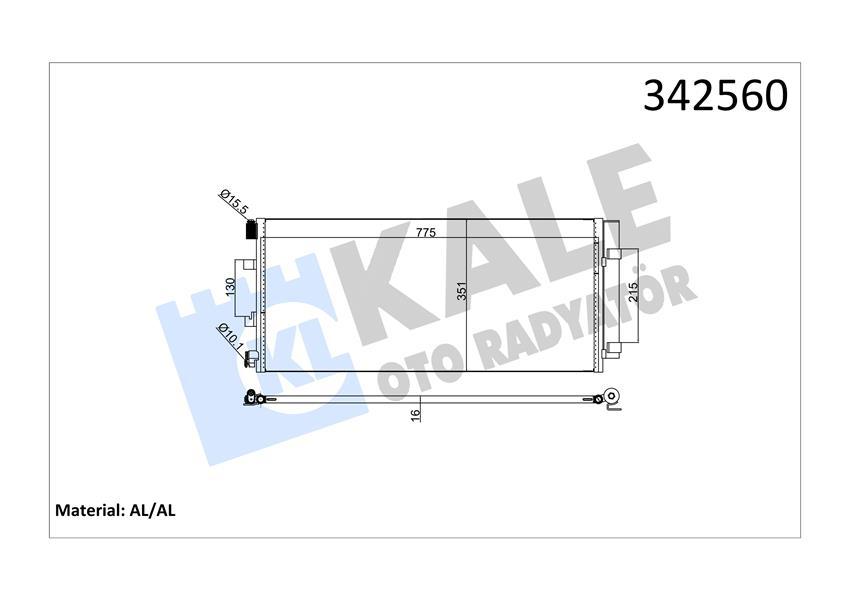 KLİMA RADYATORU (KONDENSERİ) RENAULT MASTER III 10> OPEL MOVANO B 10> 2.3dCi (775x351x16) ALÜMİNYUM KURUTUCU İLE - KALE - OEM 4419449