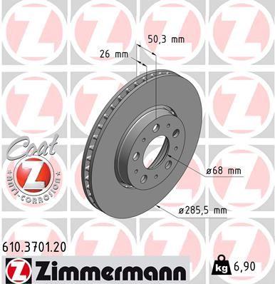 ÖN FREN AYNASI VOLVO S60 (00-10) S80 (98-06) V70 (97-07) XC70 (00-07) (285x5DL) KÜÇÜK TİP 986479210-DF4238 - ZIMMERMANN - OEM 2724037