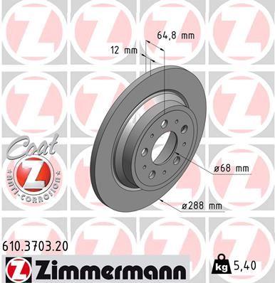 ARKA FREN AYNASI VOLVO S60 (01-10) S70 (01-05) S80 (98-06) XC70 (00-07) (288x12x5DL) (DELYKLY) 986478495-DF4066 - ZIMMERMANN - OEM 9434167