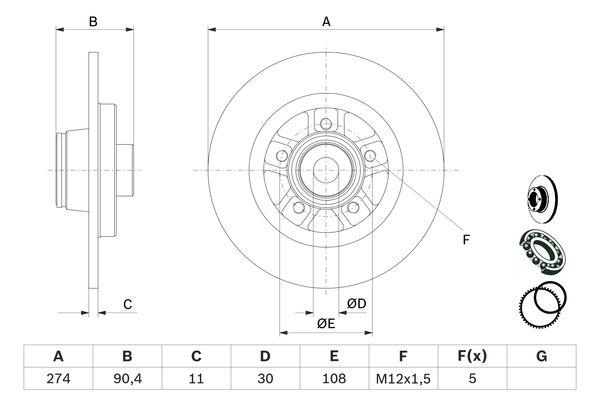 FREN DISKI ARKA 274MM RENAULT KANGO II 1.6 16V 1.5DCI 08-> - BOSCH - OEM A4154200302
