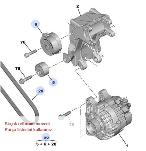 ALTERNATÖR GERGİ KİTİ (6PK1740) PEUGEOT P206-P406-PARTNER-EXPERT-CITROEN BERLINGO-JUMPY-XSARA 2.0 HDI-SCUDO 2.0 JTD (00-06) - PSA - OEM 1613844680