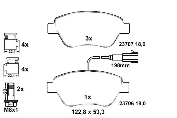 (x) ÖN BALATA DOBLO 1.3-1.6-1.9 JTD 02=> FIORINO 1.3-1.4 MTJ 02/08=> FIAT 500 1.4 10.07=> - SANGSIN - OEM 7364636