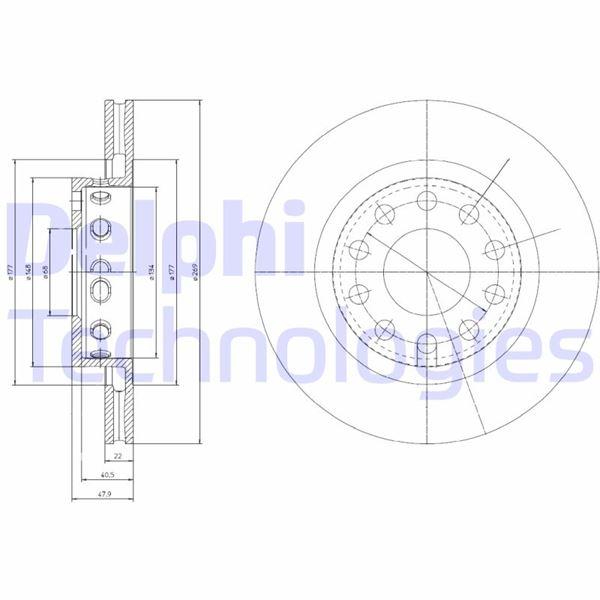 FREN DİSKİ (ÇİFTLİ PAKET). DELİKLİ ARKA AUDI ALLROAD 06/2002 > - DELPHI - OEM 4Z7615601