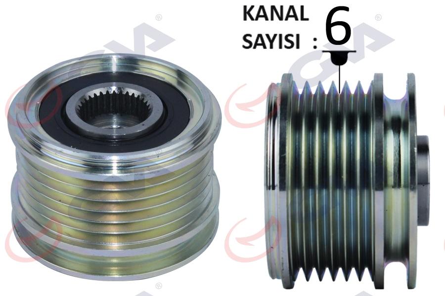 ALTERNATÖR KASNAĞI (RULMANLI) CLIO II-MEGANE-KANGOO-SCENIC (K4M-K4J-K9K-F4P) (6 KANAL) (AYARLI) - GVA - OEM 7701477689