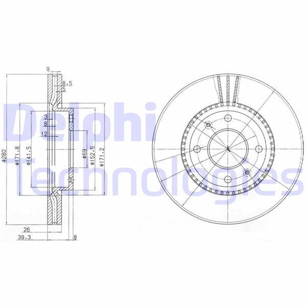 ÖN FREN DİSKİ (HAVA KANALLI) HYUNDAI ELANTRA 1,6L 2,0L G4ED D4EA 01-06 / SONATA 2,0L 2,7L G4JP G6BA 02-05 / KIA MAGENTIS 2,0L G4JP 01-06 (280 çap x 4 bijon) - Takım disk fiyatıdır - DELPHI - OEM 517123D100