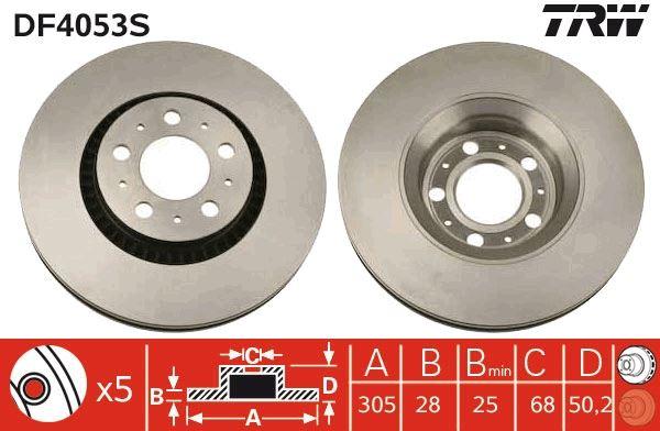 ÖN FREN AYNASI VOLVO S60 (00-10) S80 (98-06) V70 (97-07) XC70 (00-07) (305x25x5DLx) BÜYÜK TİP (DELİKLİ)-986478494-DF4053S - TRW - OEM 274170