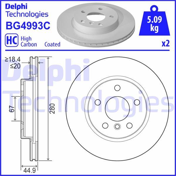 FREN DİSKİ (ÇİFTLİ PAKET) - BOYALI. DELİKLİ ÖN BMW İ3 SERİES 08/2013> - DELPHI - OEM 34116861649
