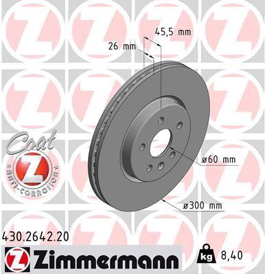 ÖN FREN AYNASI ASTRA K 15=> (16 İNÇ / 5 DELİK) (300x26x5DL HAVALI) - ZIMMERMANN - OEM 13515909