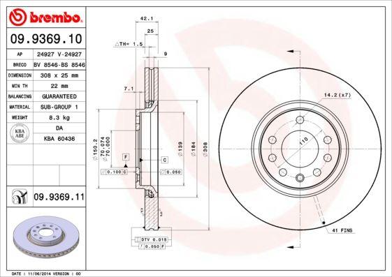 ÖN FREN AYNASI ASTRA H-ZAFIRA B-MERIVA A-B-CORSA D-E-ADAM-ASTRA G-VECTRA B (308x25x5DLxHAVALI 16 İNÇ - BREMBO - OEM 95526651