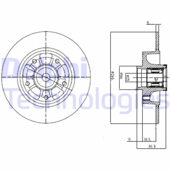 FREN DISKI ARKA (5D 260MM) RULMANLI FLUENCE MEGANE 08- - DELPHI - OEM 432007595R