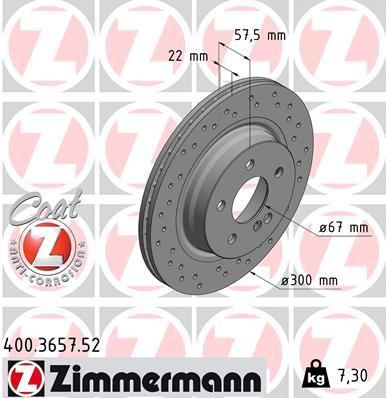 FREN DISKI ARKA MERCEDES W204 S204 C207 A207 — ZIMMERMANN 400.3657.52 - ZIMMERMANN - OEM A0004231212