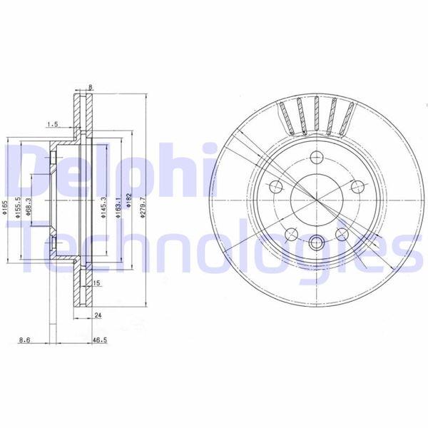 FREN DISKI ON (5D 280MM) TRANSPORTER IV T4 90-03 - DELPHI - OEM 7D0615301C