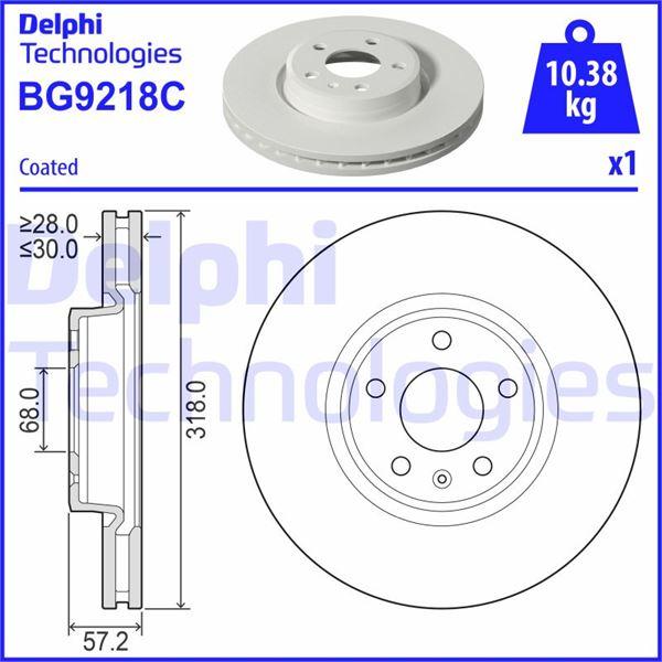 FREN DİSKİ (TEKLİ PAKET) - BOYALI. DELİKLİ ÖN AUDI A4. A5 05/2015 > - DELPHI - OEM 8W0615301H