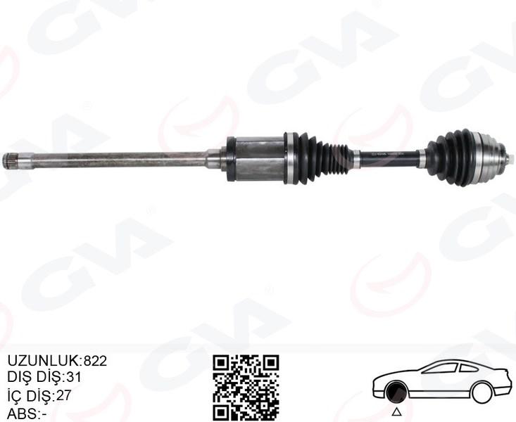 KOMPLE AKS ÖN SAĞ BMW X1 E84 09>15 (822MM) (DİŞ 31)(DİFERANSİYEL DİŞ 27) - GVA - OEM 31607605512