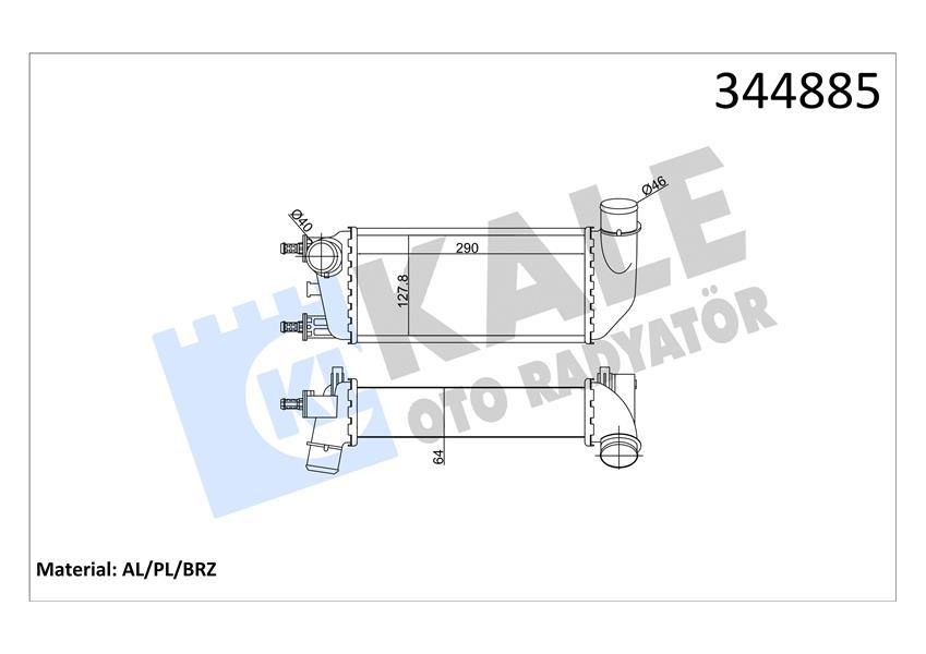 TURBO RADYATÖRÜ (INTERCOOLER) FIAT 500 1.3 DMTJ 08=> FORD KA 1.3 TDCİ 08=> (AL/PL/BRZ) - KALE - OEM 9S519L440AA