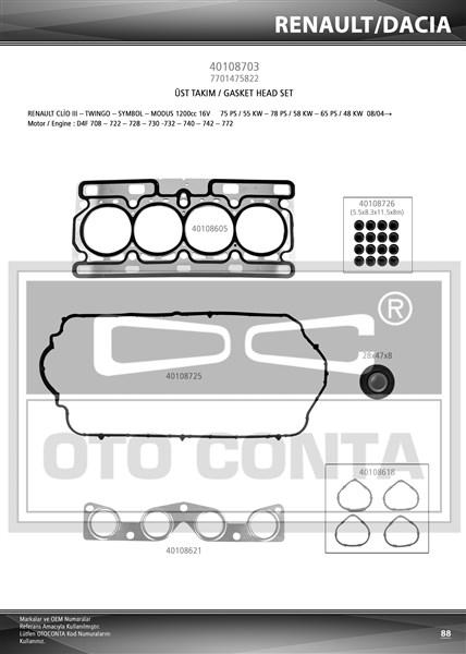 UST TAKIM CONTA TEFLON KECELI TWINGO CLIO III LOGAN SANDERO 1.2 16V - OTOCONTA - OEM 7701475822