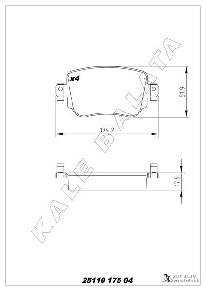 FREN BALATASI ARKA VW CADDY IV 2.0TDI 15=> (CUUF-DFSF) (1041x172x516) - KALE BALATA - OEM 8U0698451F