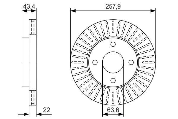 ÖN FREN AYNASI FOCUS (98-04)FIESTA 1.4TDCİ 96>FUSION 02>KA 03>MAZDA 2 03>(258x22x4DLxHAVALI)(8213017 - BOSCH - OEM 98AB1125BD
