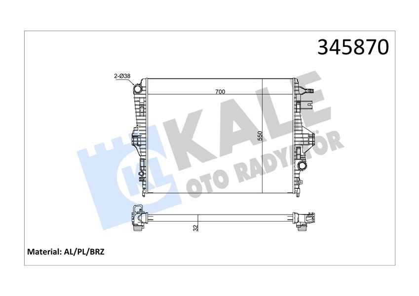 RADYATOR TOUAREG 3.0 V6 TSI TDI 3.6 V6 FSI (10+) CAYENNE 3.0-3.6 (10+) AL PL BRZ - KALE - OEM 7P0121253A