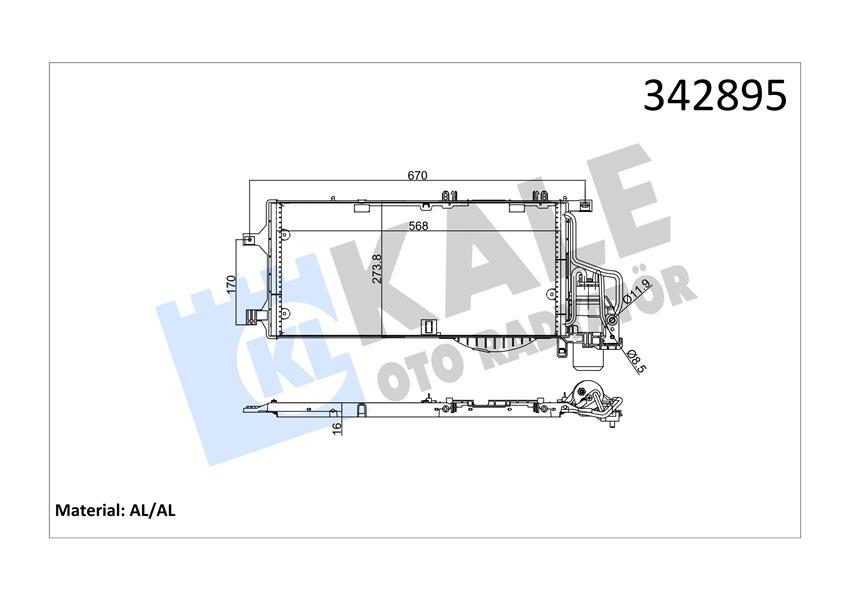 KLİMA RADYATÖRÜ (KONDENSERİ) (KURUTUCU İLE) COMBO-CORSA C 1.3CDTI-1.7CDTI 03>(548x261x16) - KALE - OEM 93177423