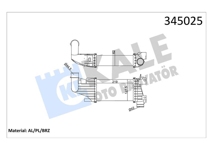 TURBO RADYATÖRÜ (INTERCOOLER) ASTRA H 1.7 CDTİ 04=> (218x126x62) (AL/PL/BRZ) - KALE - OEM 6302058