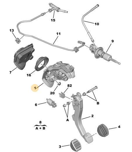 DEBRİYAJ PEDAL BRAKETİ (KUTUSU) PEUGEOT P308-P508-P3008-P5008-PARTNER-EXPERT-RIFTER-TRAVELLER CITROEN C3-C4-BERLINGO-JUMPY-BIPPER - PSA - OEM 9820339080