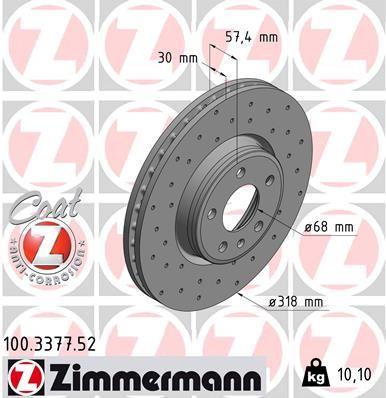 FREN DİSKİ ÖN (DELİKLİ) AUDI A4-A5 2015=> - ZIMMERMANN - OEM 80A615301E