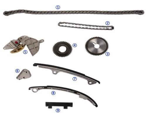 EKSANTRİK ZİNCİR SETİ NISSAN X-TRAIL 2.0L QR20 T30 01-06 2.5L QR25DE T30 01-06 / PRIMERA 2.0L QR20 P 12 03-> (9 PARÇA) - GMB - OEM 130286N200