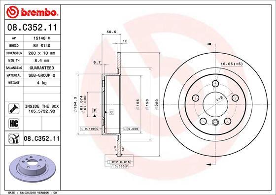 FREN DISKI ARKA BMW F40 F44 F45 F46 F48 F39 F70 F74 U06 U11 U10 . MINI F54 F55 F56 F57 F60 F65 F66 F67 - BREMBO - OEM 34216799367