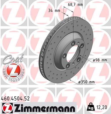 FREN DİSK (DELİKLİ) ON SOL PORSCHE CAYENNE (9YA) 17> PANAMERA (971) 16> (350 mm - 34 mm) - ZIMMERMANN - OEM 971615301